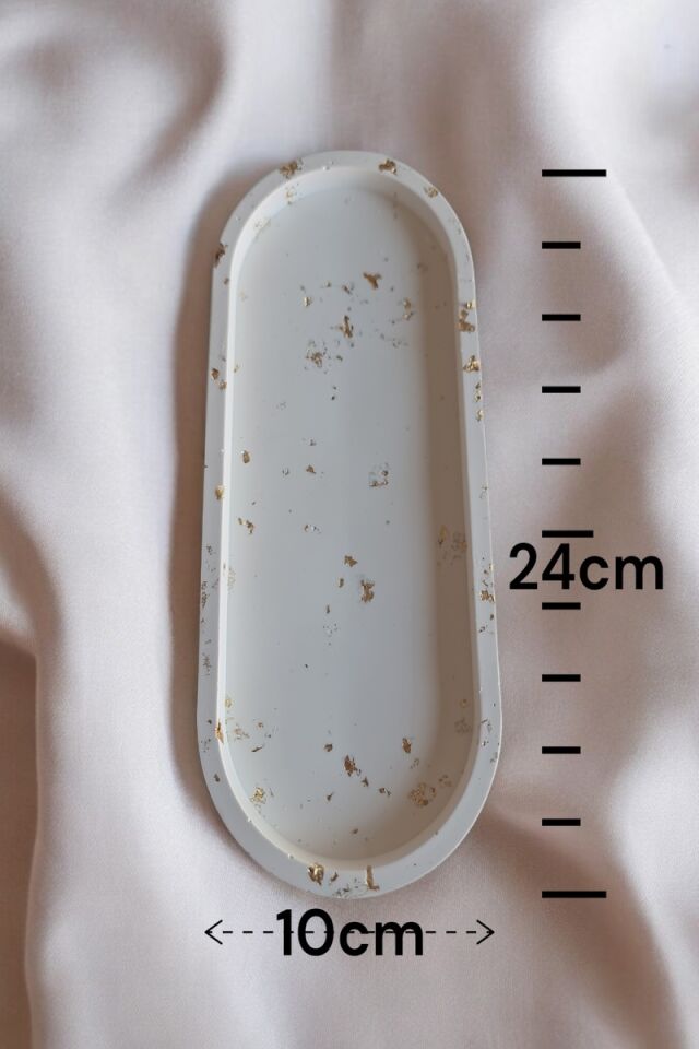 3lü Beton Oval Tepsi Seti Gold&Beyaz