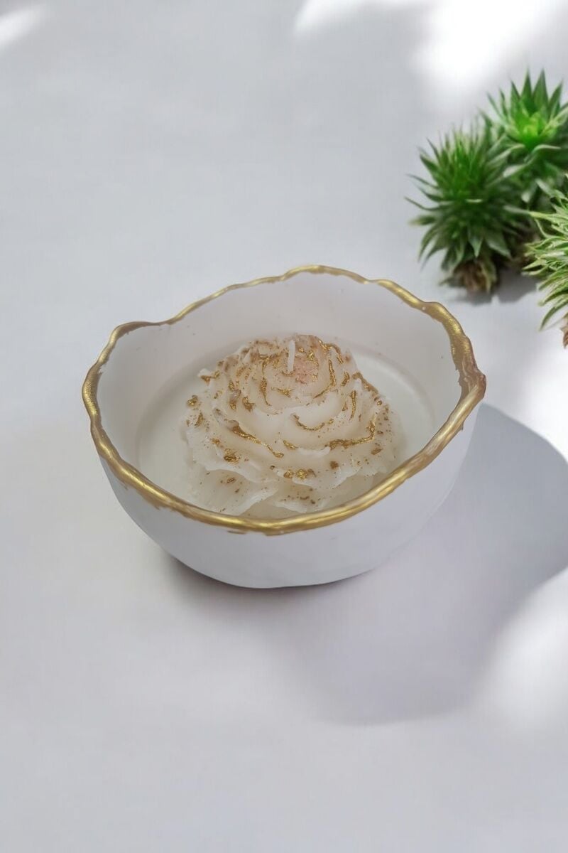 Kase Büyük Gül Mum Gold&Beyaz