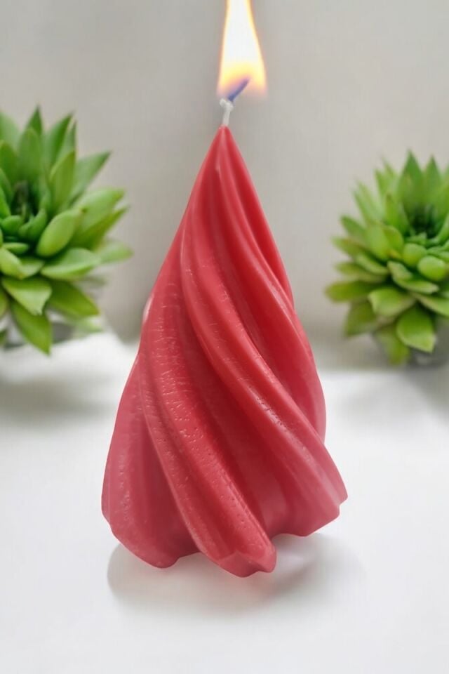 Spiral Kısa Kırmızı Küçük Mum