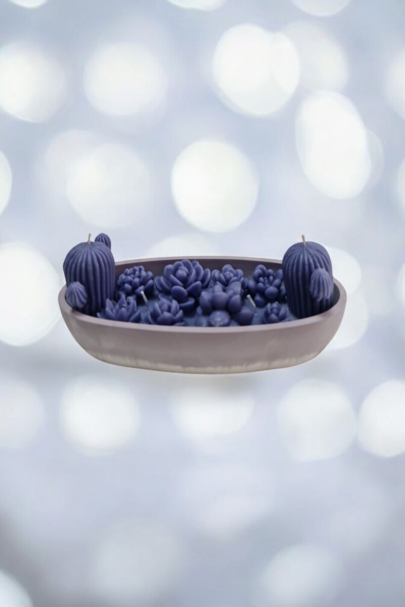 Kase Kaktüs Çiçek Desenli Mum