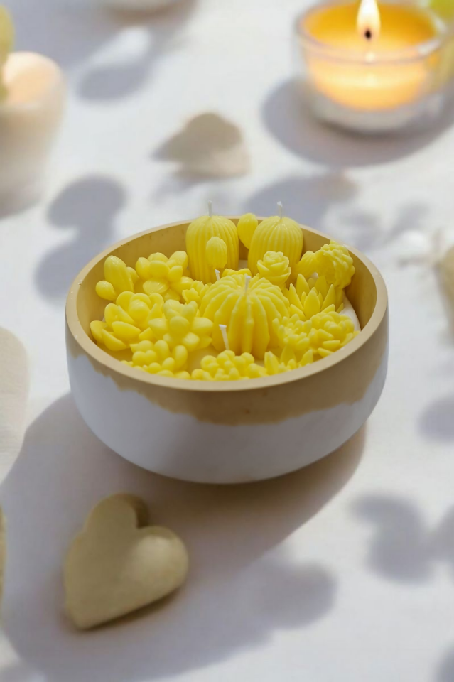 Büyük Kase Sarı Kaktüs Mum