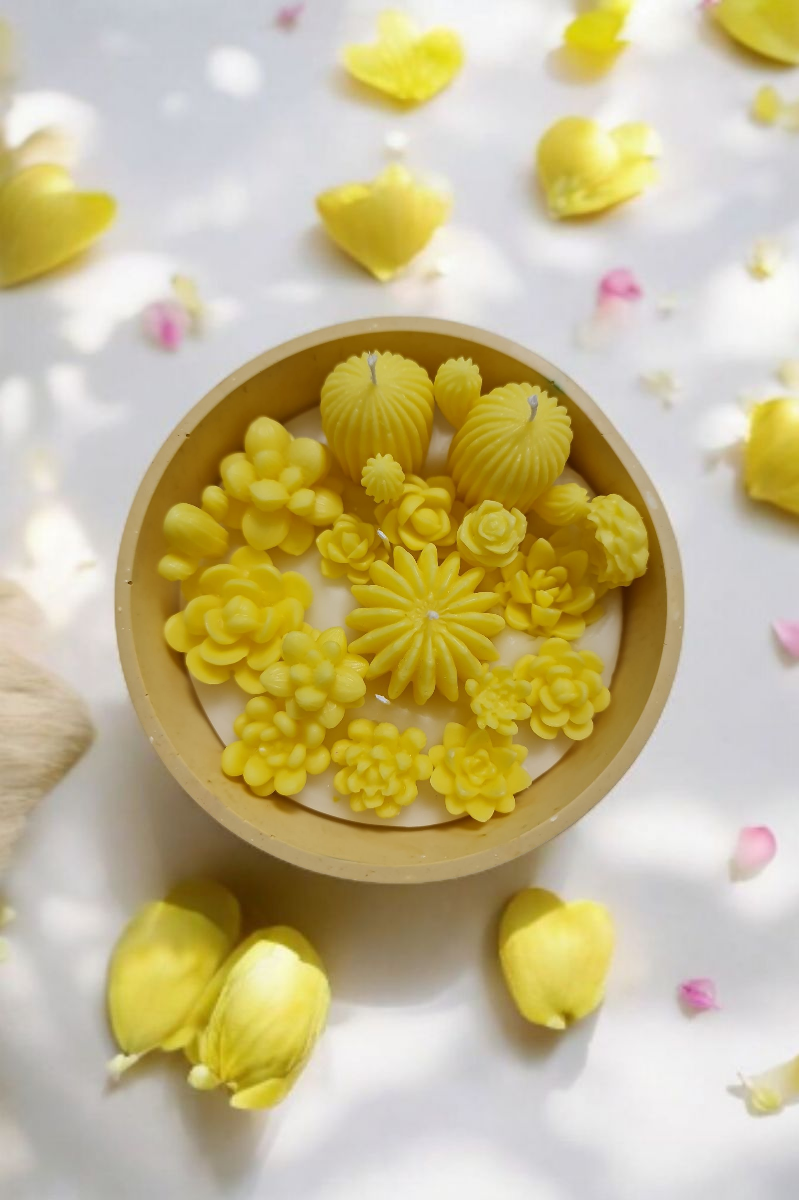 Büyük Kase Sarı Kaktüs Mum