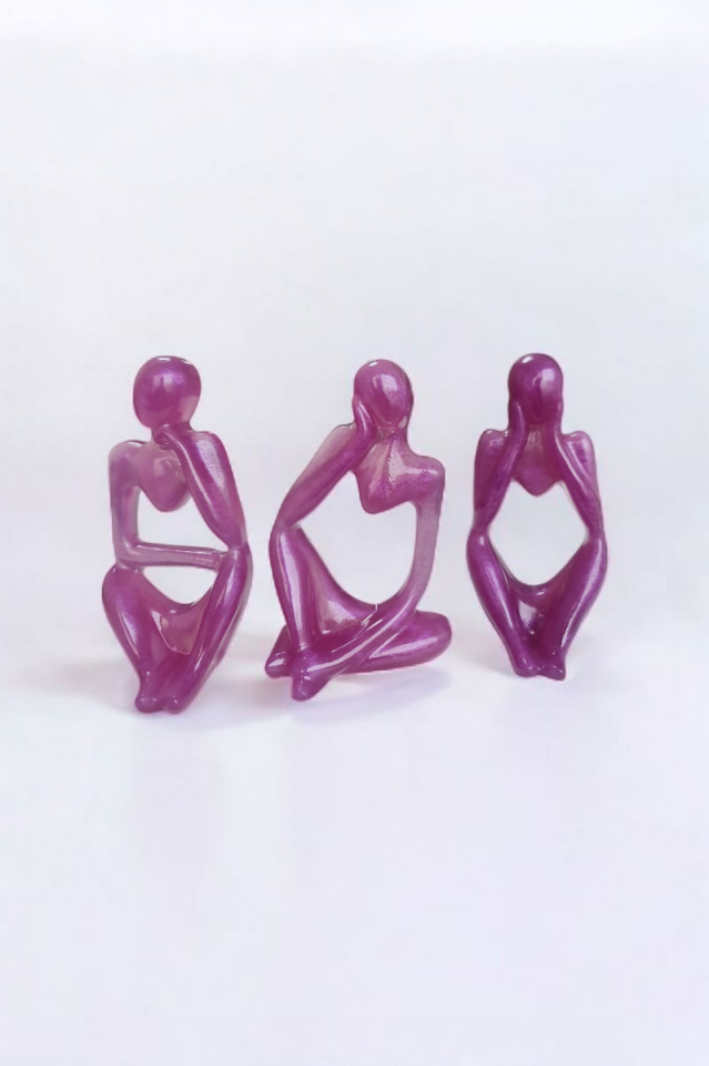 3lü Heykel Seti İnsan Figürlü Vücut Biblo Mor