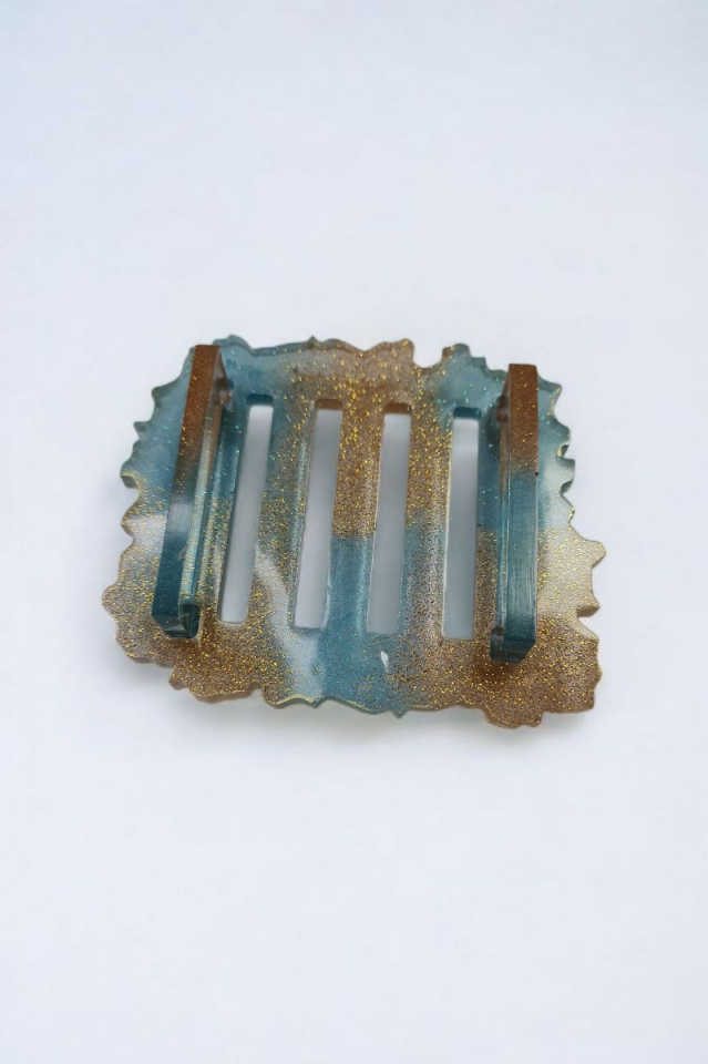 Epoksi Çay Bardağı Altlığı Seti Gold Mavi