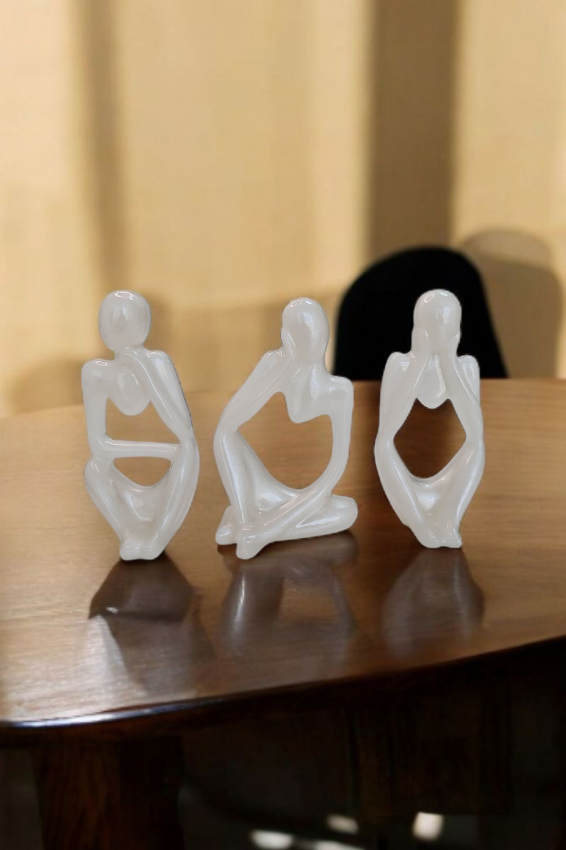 3lü Heykel Seti İnsan Figürlü Vücut Biblo Beyaz