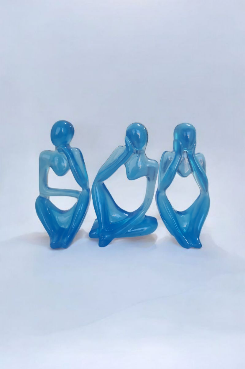 3lü Heykel Seti İnsan Figürlü Vücut Biblo Mavi