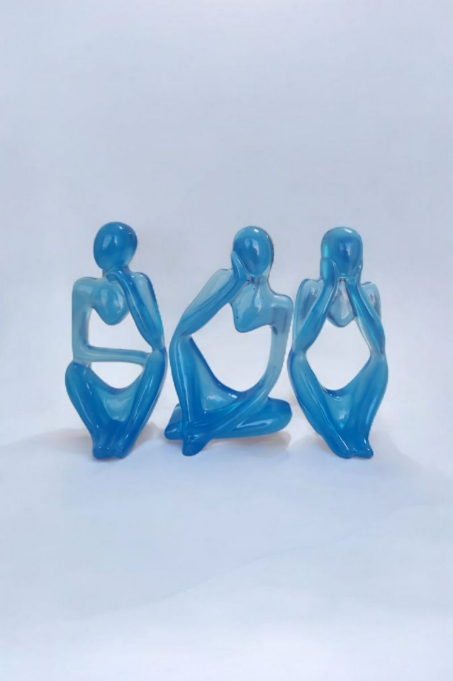 3lü Heykel Seti İnsan Figürlü Vücut Biblo Mavi