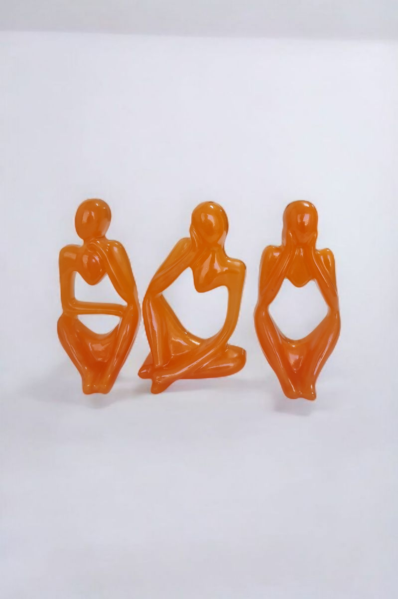 3lü Heykel Seti İnsan Figürlü Vücut Biblo Turuncu