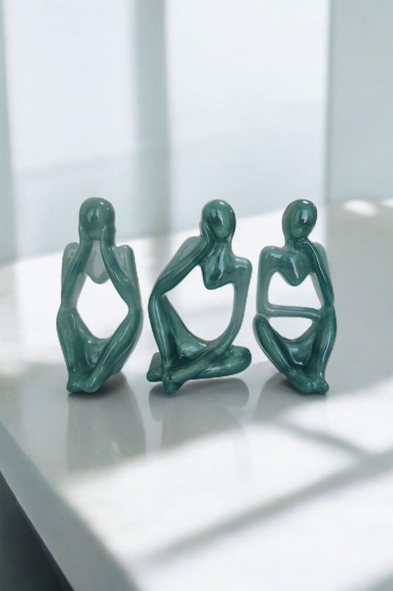 3lü Heykel Seti İnsan Figürlü Vücut Biblo Yeşil