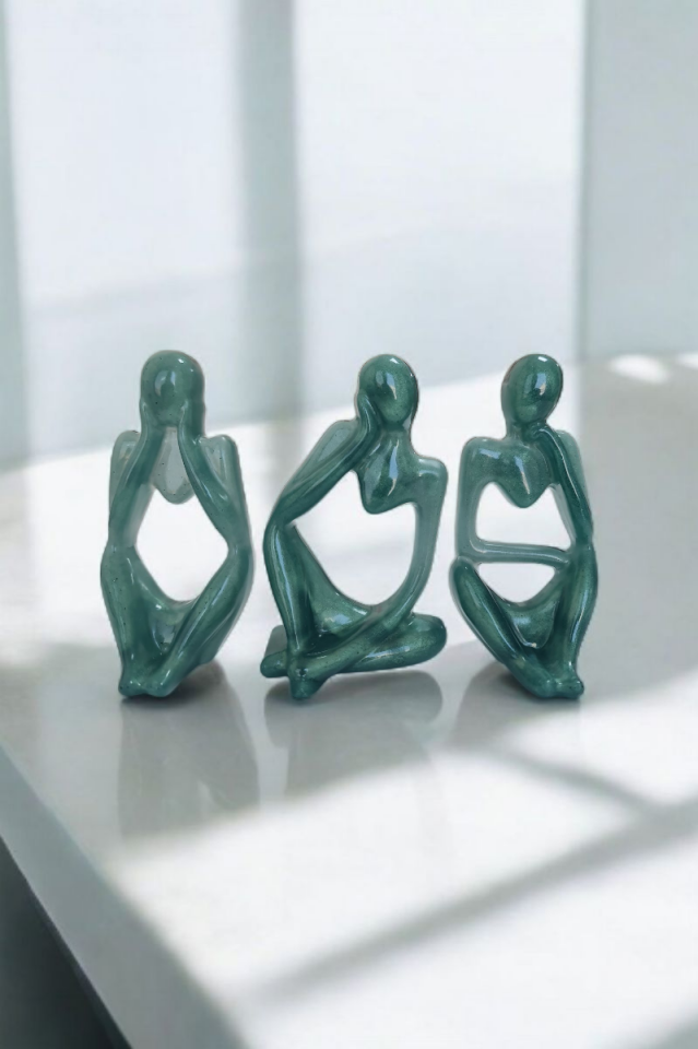 3lü Heykel Seti İnsan Figürlü Vücut Biblo Yeşil