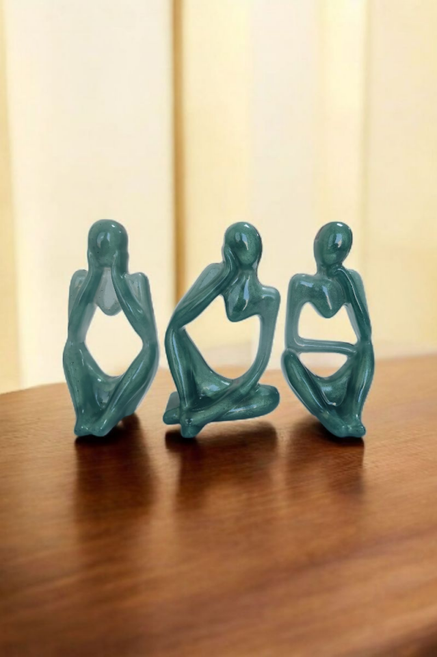 3lü Heykel Seti İnsan Figürlü Vücut Biblo Yeşil