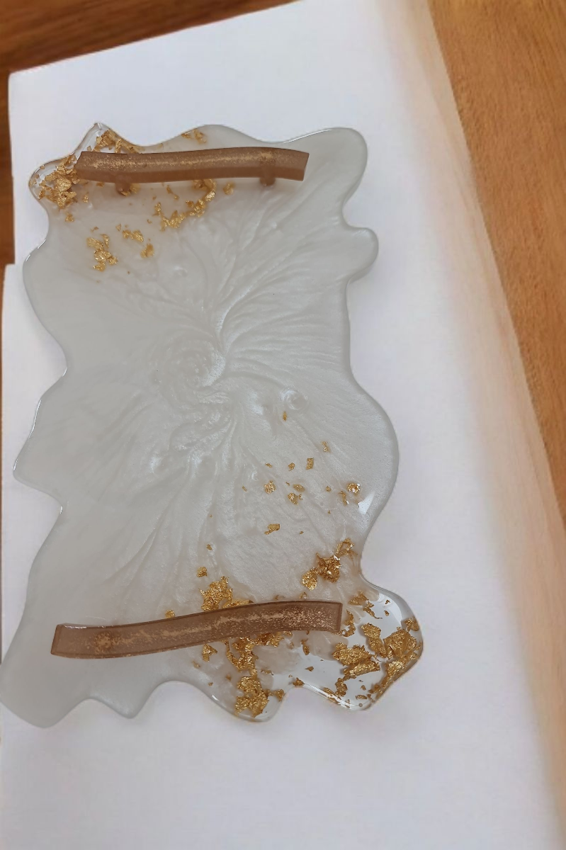 Epoksi Gold Beyaz Tepsi