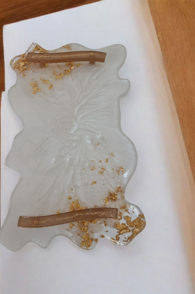 Epoksi Gold Beyaz Tepsi