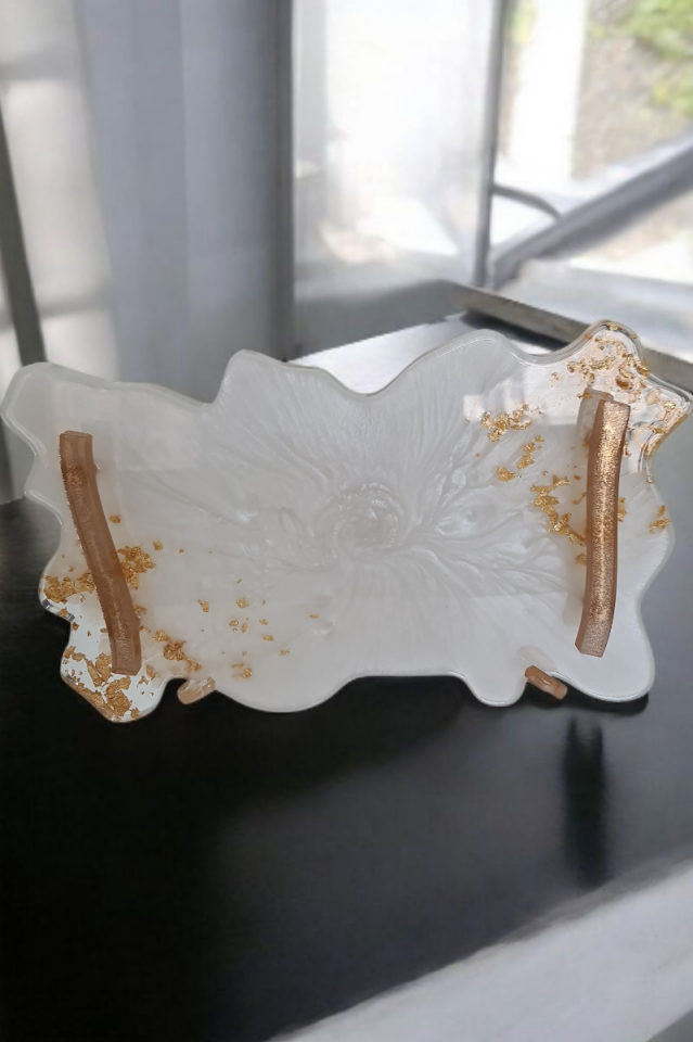 Epoksi Gold Beyaz Tepsi