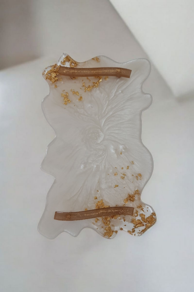 Epoksi Gold Beyaz Tepsi