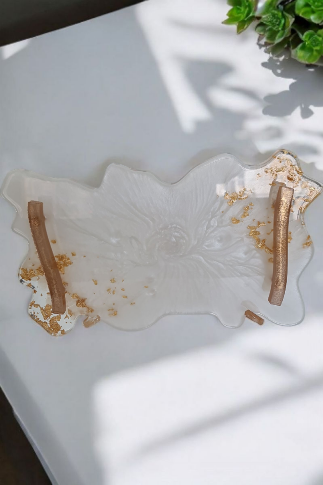 Epoksi Gold Beyaz Tepsi