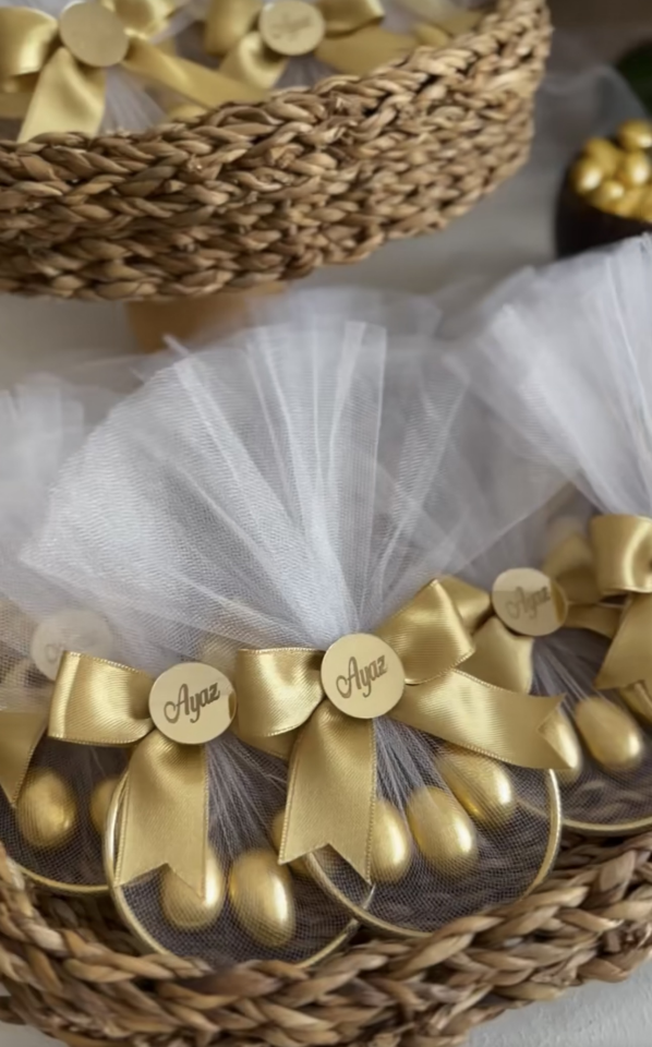 Nikah Şekeri Tül içinde Çikolatalı Badem Şekerli Bilezik Halkası