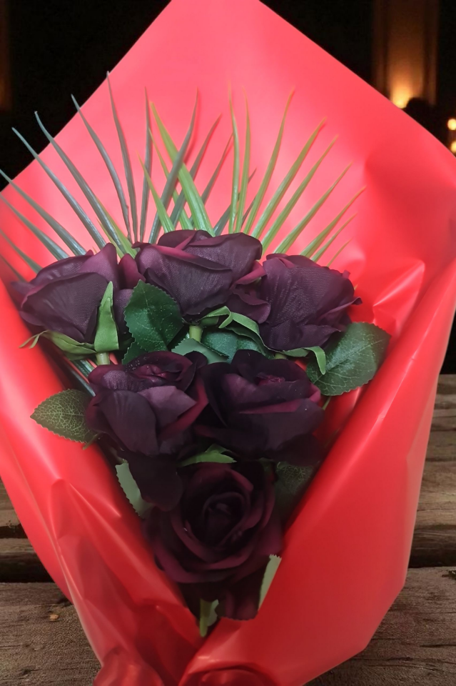 6 Adet Yapay Bordo Gül Demeti