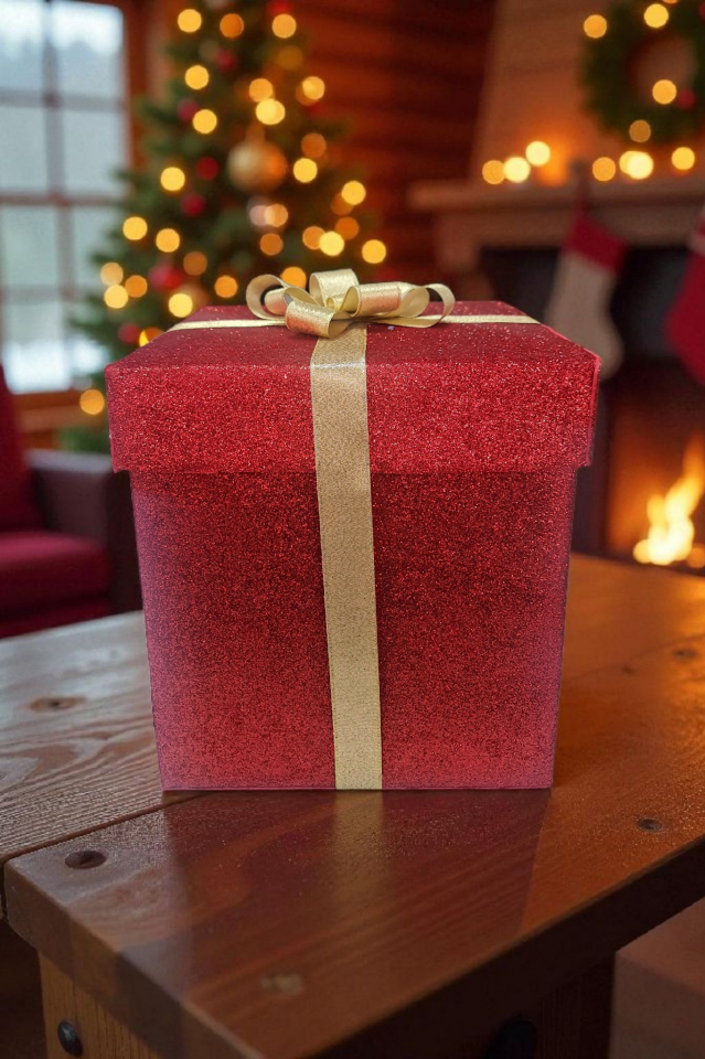 Noel & Yeni Yıl Temalı Simli Kutu Kırmızı – Dekoratif ve Şık