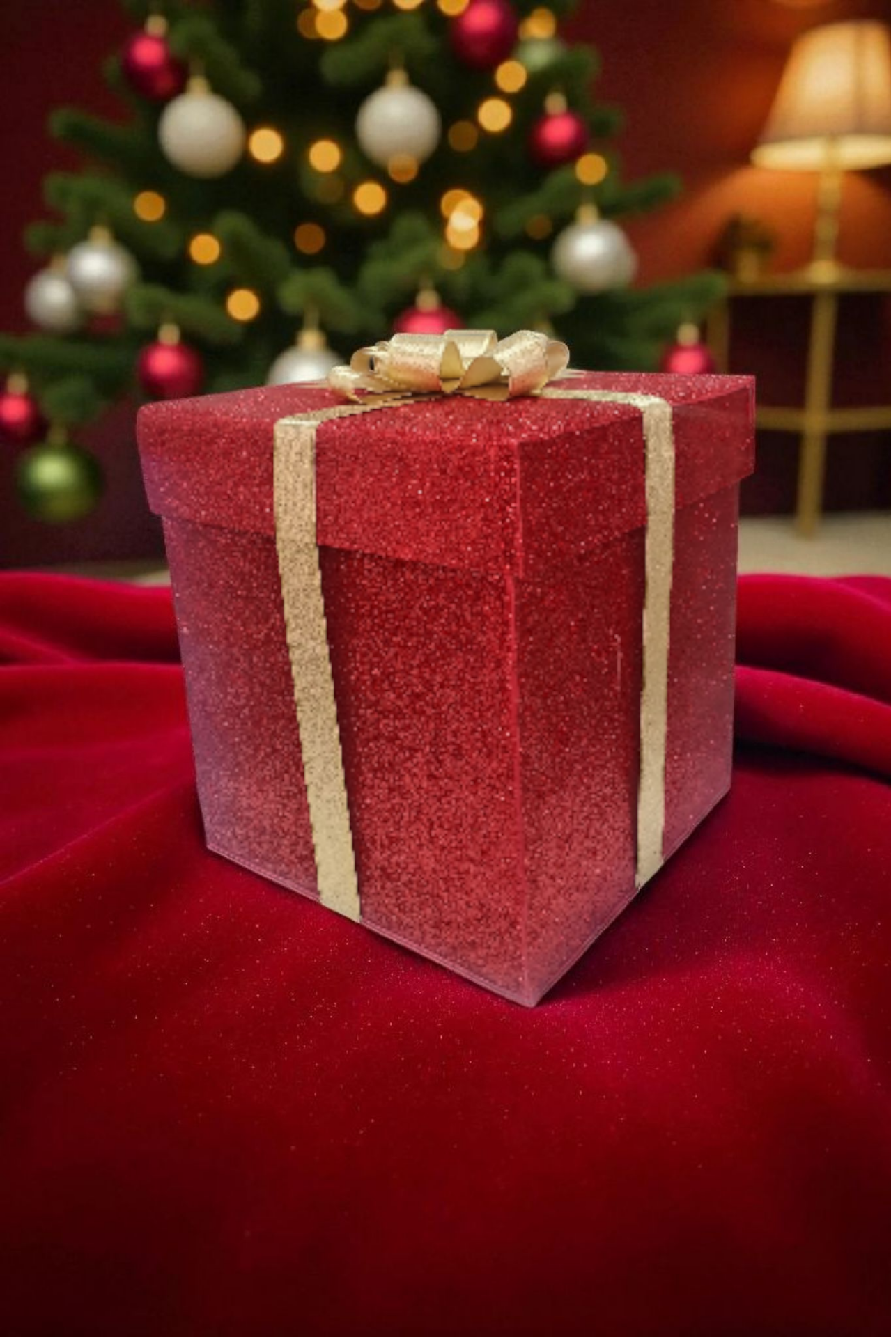 Noel & Yeni Yıl Temalı Simli Kutu Kırmızı – Dekoratif ve Şık