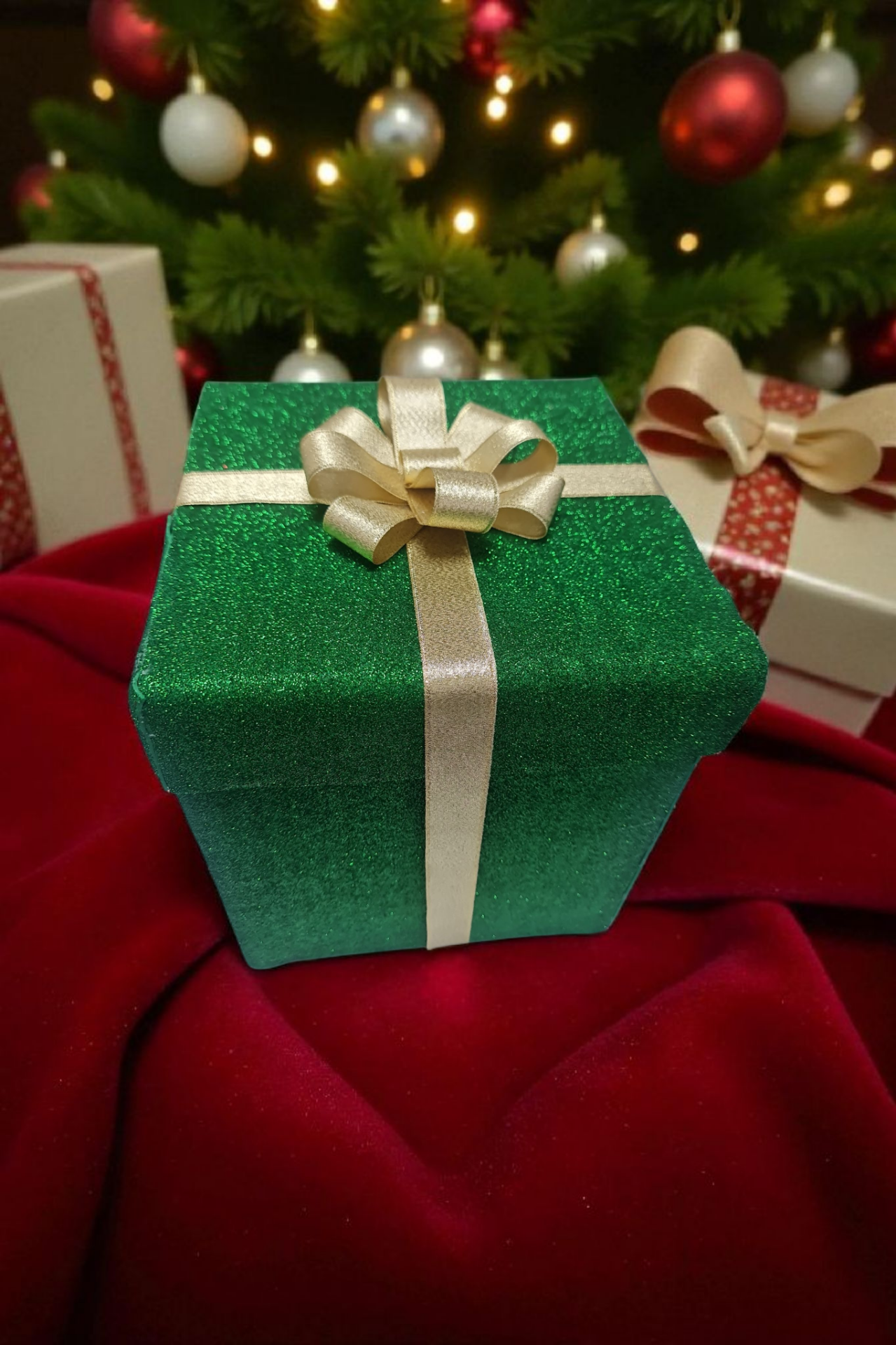 Noel & Yeni Yıl Temalı Simli Kutu  Yeşil– Dekoratif ve Şık