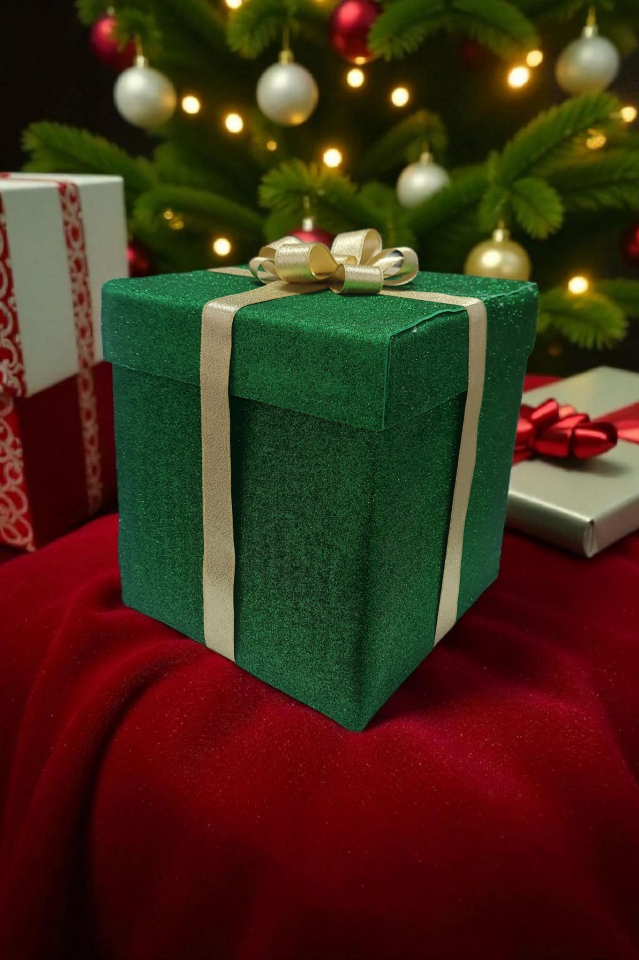 Noel & Yeni Yıl Temalı Simli Kutu  Yeşil– Dekoratif ve Şık