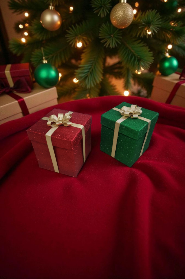 Noel & Yeni Yıl Temalı Simli Kutu İkili  Yeşil-Kırmızı– Dekoratif ve Şık