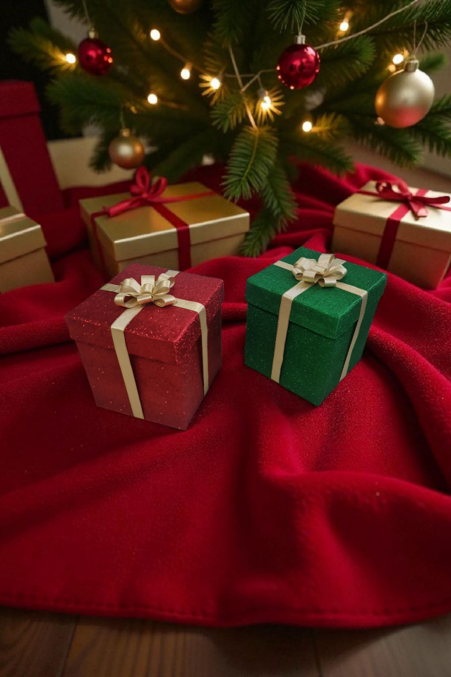 Noel & Yeni Yıl Temalı Simli Kutu İkili  Yeşil-Kırmızı– Dekoratif ve Şık