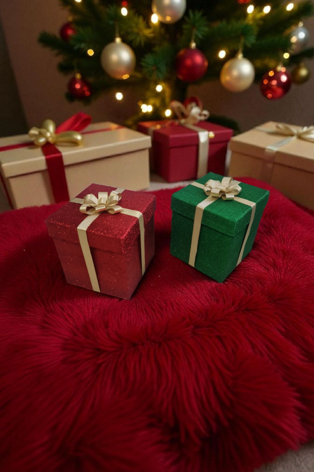 Noel & Yeni Yıl Temalı Simli Kutu İkili  Yeşil-Kırmızı– Dekoratif ve Şık