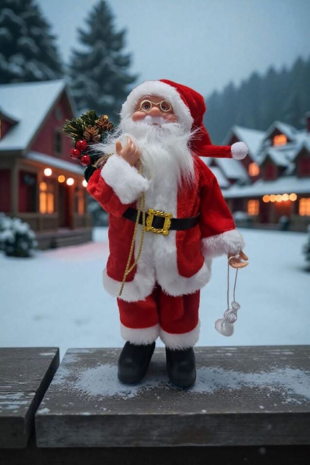 Premium Yeni Yıl Hediye Seti | Deri Saplı Özel Kutu – Noel Baba, Noel Evi ve Bardak