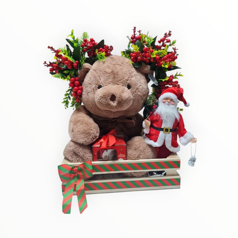 Deluxe Yılbaşı Hediye Seti – Jumbo Peluş Ayı & Noel Baba Figürlü Premium Kutu